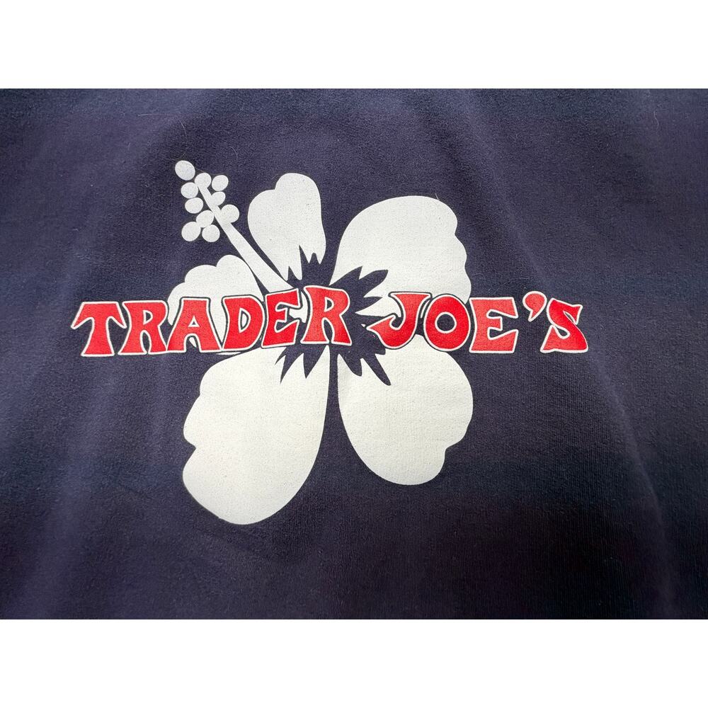 Vintage Trader Joe’s Zip Hoodie Navy Hibiscus Logo Sweatshirt Large Y2K